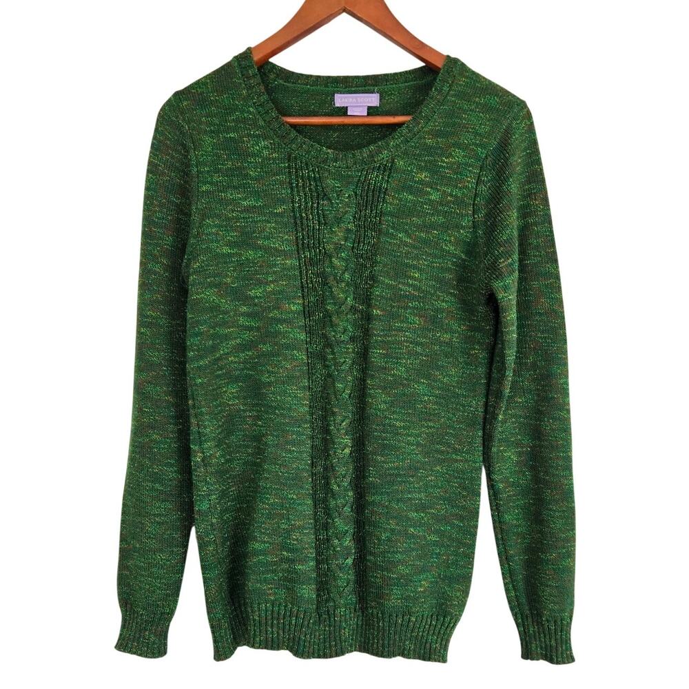 Mossy Green Marled Cable Knit Sweater Goblincore Earthy Cottagecore Academia Med